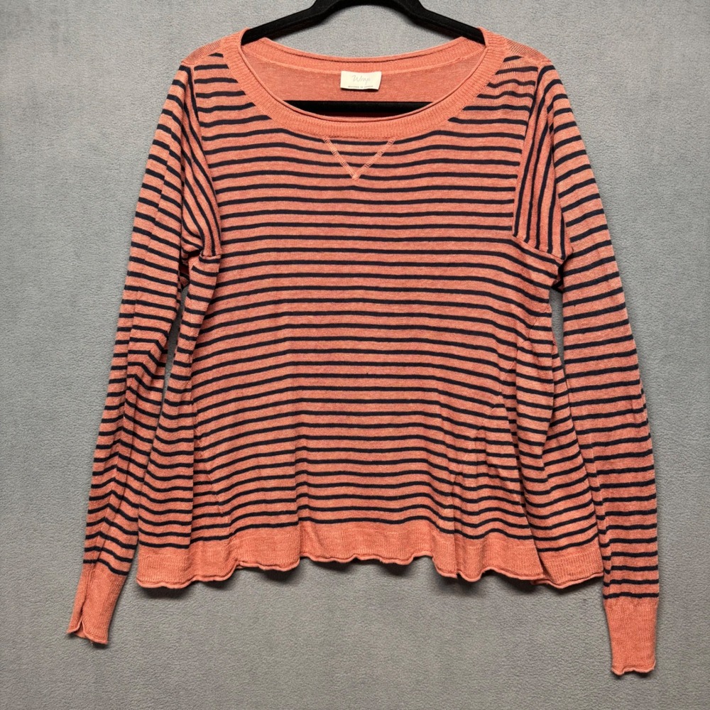 Wrap London Linen Striped Knit Top Salmon Pink UK 14 US‎ 10 Lagenlook Loose Fit